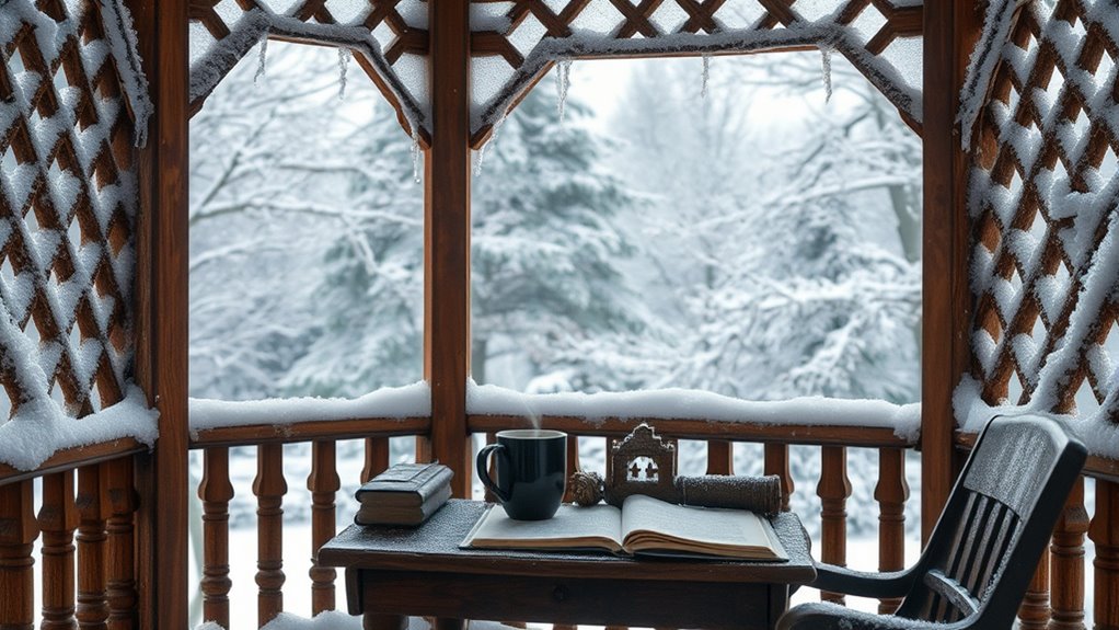 winter writing in gazebo
